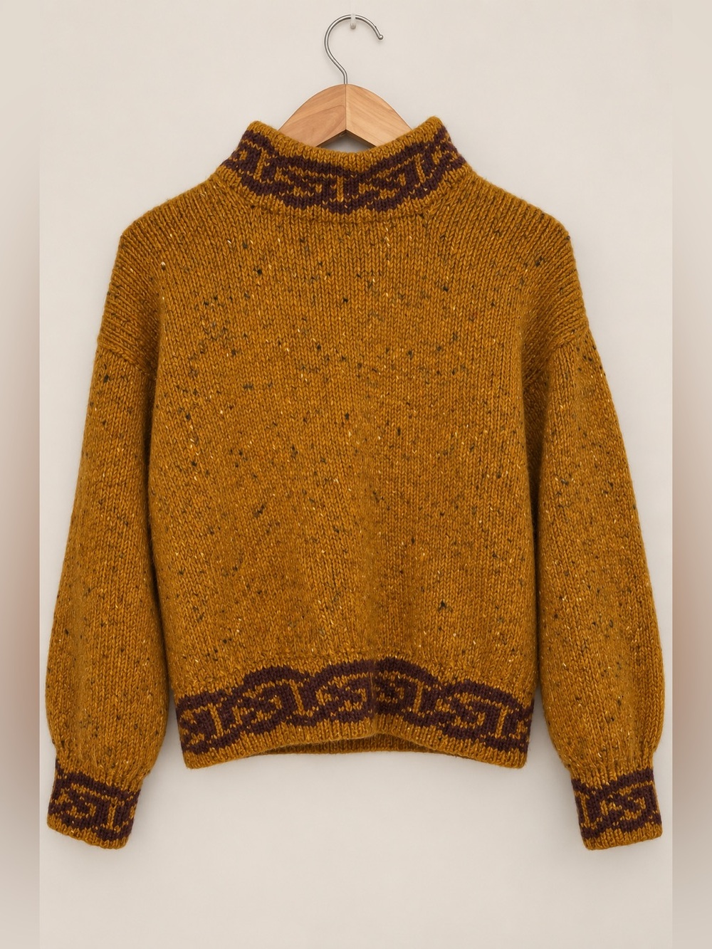 Vintage Scottish Highland Craft 100% Wool Celtic Knit Mustard Sweater Size L/XL